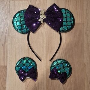 Disney Little Mermaid Mickey Mouse Ears & Hair Clips